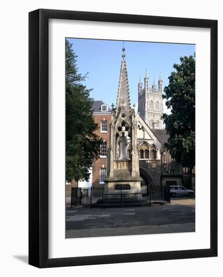 John Hooper Memorial, St Marys Gate and Gloucester Cathedral, Gloucestershire-Peter Thompson-Framed Photographic Print
