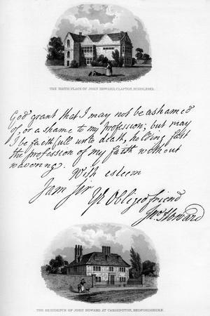 A Letter by John Howard, and a View of His Residence at Cardington, Mid-Late 18th Century