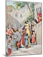 John Hunyadi Embraces his Wife, Erzsebet Szilagyi, as He Departs for Battle, c.1900-null-Mounted Giclee Print