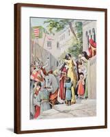 John Hunyadi Embraces his Wife, Erzsebet Szilagyi, as He Departs for Battle, c.1900-null-Framed Giclee Print