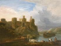 A View of Conway Castle with Fishermen Mending their Nets-John Inigo Richards-Giclee Print