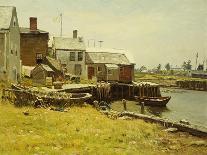 Hollyhocks, Nantucket, Mid- to Late-19th Century-John Joseph Enneking-Stretched Canvas