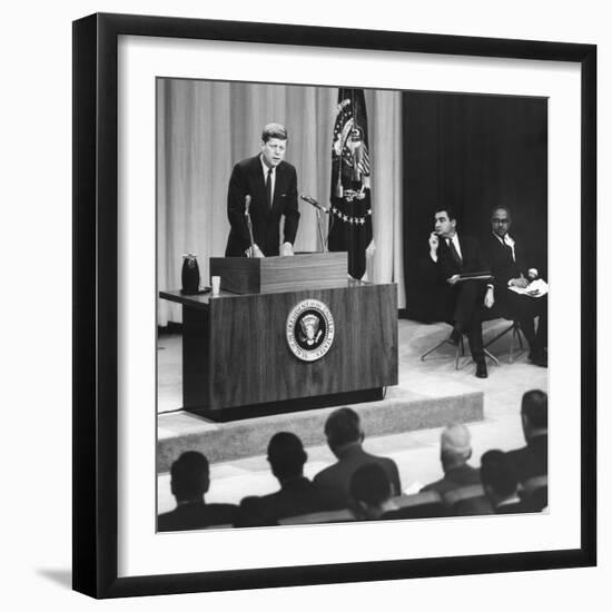 John Kennedy's First Press Conference as President-null-Framed Premium Photographic Print