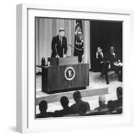 John Kennedy's First Press Conference as President-null-Framed Premium Photographic Print