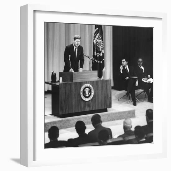 John Kennedy's First Press Conference as President-null-Framed Premium Photographic Print