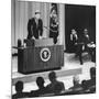 John Kennedy's First Press Conference as President-null-Mounted Photo
