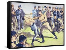 John L. Sullivan V. Charlie Mitchell on 10th March, 1888 at Chantilly, France-null-Framed Stretched Canvas