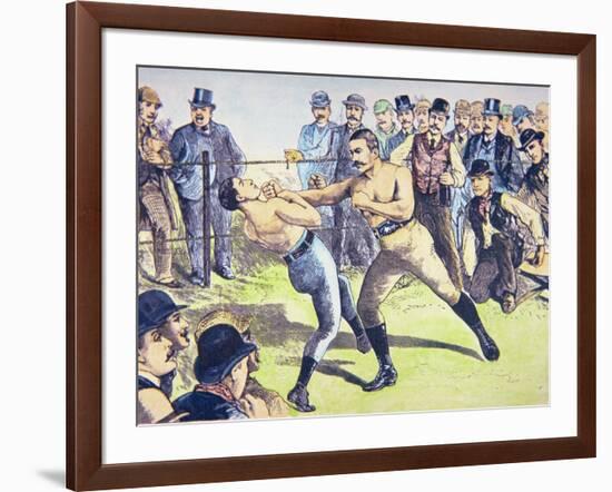 John L. Sullivan V. Charlie Mitchell on 10th March, 1888 at Chantilly, France-null-Framed Giclee Print