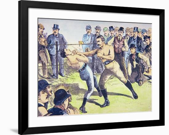 John L. Sullivan V. Charlie Mitchell on 10th March, 1888 at Chantilly, France-null-Framed Giclee Print