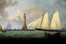 A Schooner of the Royal Yacht Squadron off the Eddystone Lighthouse, 1831-John Lynn-Framed Stretched Canvas