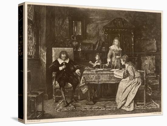 John Milton, Blind in Old Age, Dictates 'Paradise Lost' to His Three Daughters-null-Stretched Canvas