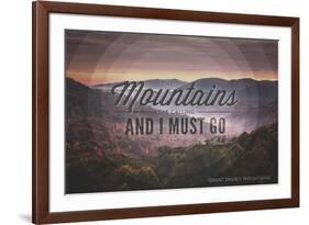 John Muir - the Mountains are Calling - Great Smoky Mountains - Sunset - Circle-Lantern Press-Framed Art Print