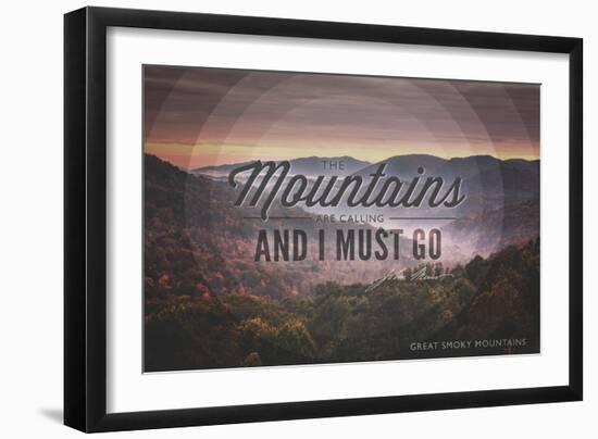 John Muir - the Mountains are Calling - Great Smoky Mountains - Sunset - Circle-Lantern Press-Framed Art Print