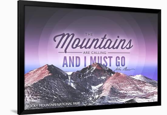 John Muir - the Mountains are Calling - Rocky Mountain National Park - Sunset - Circle-Lantern Press-Framed Art Print