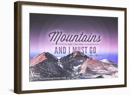 John Muir - the Mountains are Calling - Rocky Mountain National Park - Sunset - Circle-Lantern Press-Framed Art Print