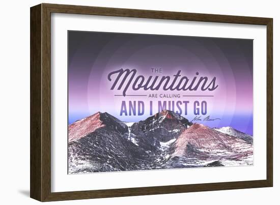 John Muir - the Mountains are Calling - Rocky Mountains (Quote Only) - Sunset - Circle-Lantern Press-Framed Art Print