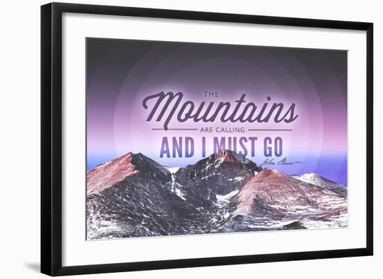 John Muir - the Mountains are Calling - Rocky Mountains (Quote Only) - Sunset - Circle-Lantern Press-Framed Art Print