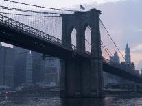 Sunset Behind the Brooklyn Bridge and Manhattan on a Humid Summer Evening-John Nordell-Photographic Print