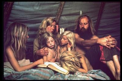 Tent Dwelling Hippie Family of Mystic Arts Commune Bray Family Reading Bedtime Stories