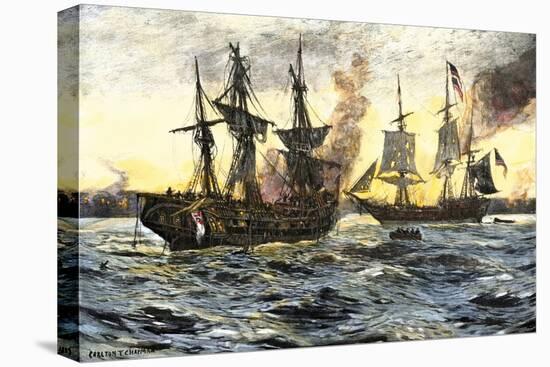 John Paul Jones in Command of the Ranger in Battle with the British Ship Drake-null-Stretched Canvas