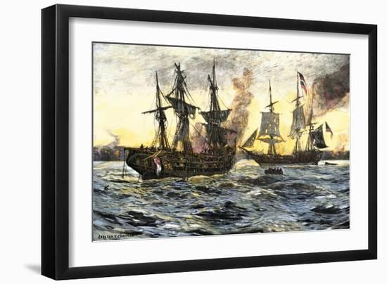 John Paul Jones in Command of the Ranger in Battle with the British Ship Drake-null-Framed Giclee Print