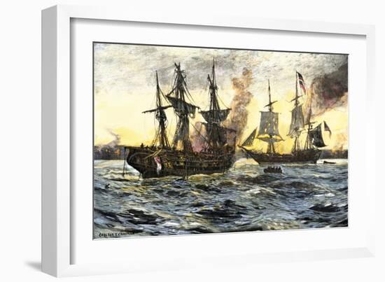 John Paul Jones in Command of the Ranger in Battle with the British Ship Drake-null-Framed Giclee Print