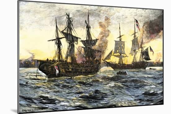 John Paul Jones in Command of the Ranger in Battle with the British Ship Drake-null-Mounted Giclee Print