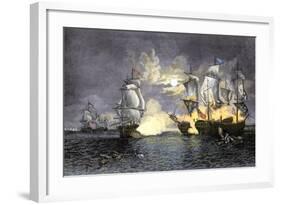 John Paul Jones's Ship, Bon Homme Richard, Defeating the British Serapis, c.1779-null-Framed Giclee Print