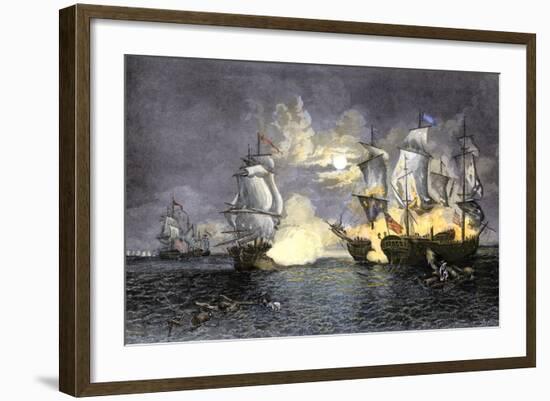 John Paul Jones's Ship, Bon Homme Richard, Defeating the British Serapis, c.1779-null-Framed Giclee Print