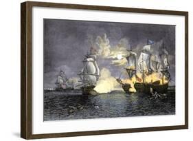 John Paul Jones's Ship, Bon Homme Richard, Defeating the British Serapis, c.1779-null-Framed Giclee Print