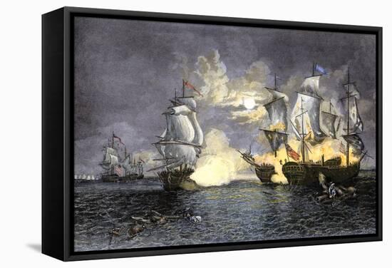 John Paul Jones's Ship, Bon Homme Richard, Defeating the British Serapis, c.1779-null-Framed Stretched Canvas