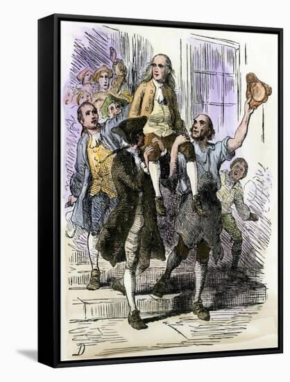 John Peter Zenger Celebrating His Acquittal after Trial for Libel, Colonial New York City, 1735-null-Framed Stretched Canvas