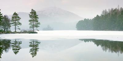 Lochan Eilein in Mid-Winter, the Loch Is Frozen Over