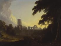 A View of Fountains Abbey, Yorkshire with a Shepherd and Two Figures in the Foreground-John Rathbone-Framed Stretched Canvas