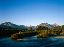 Moon over St. Mary River and Mountains,Glacier National Park, Montana, USA-John Reddy-Photographic Print