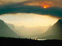 Moon over St. Mary River and Mountains,Glacier National Park, Montana, USA-John Reddy-Stretched Canvas