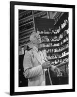 John Rogers in the Prescription Room of His Old-Fashioned Pharmacy-null-Framed Photographic Print