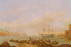 H.M.S. Brunswick at Anchor in Grand Harbour, Valletta, Malta-John Schranz-Stretched Canvas