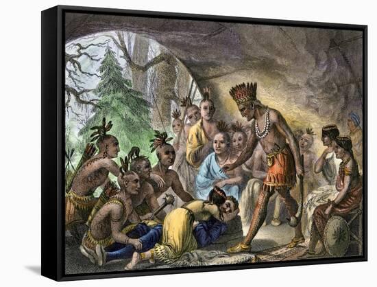 John Smith Saved by Pocahontas, Jamestown Colony, Virginia Colony, c.1607-null-Framed Stretched Canvas