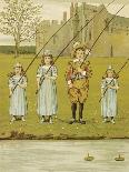 Three Girls and One Boy Fishing. Colour Illustration From 'At Home'-John Sowerby-Mounted Giclee Print