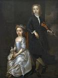 A Young Boy Holding a Violin and a Young Girl Holding a Doll-John Vanderbank-Framed Stretched Canvas