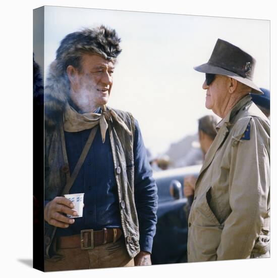 John Wayne and John Ford sur le tournage du film Alamo by JohnWayne, 1960 (photo)-null-Stretched Canvas