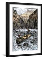 John Wesley Powell's Grand Canyon Expedition Running Rapids on the Colorado River, c.1870-null-Framed Giclee Print