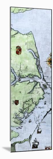 John White's Map of the Virginia and Carolina Coast Where Roanoke Colony Was Located, c.1500-null-Mounted Giclee Print
