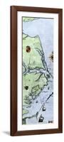 John White's Map of the Virginia and Carolina Coast Where Roanoke Colony Was Located, c.1500-null-Framed Giclee Print