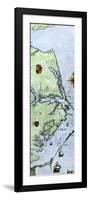 John White's Map of the Virginia and Carolina Coast Where Roanoke Colony Was Located, c.1500-null-Framed Giclee Print