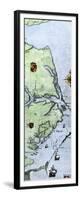 John White's Map of the Virginia and Carolina Coast Where Roanoke Colony Was Located, c.1500-null-Framed Giclee Print