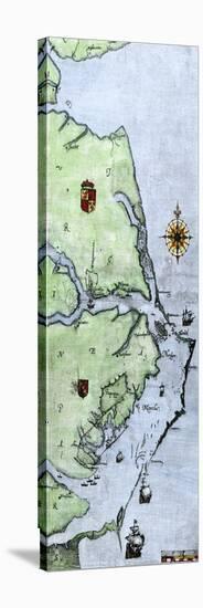 John White's Map of the Virginia and Carolina Coast Where Roanoke Colony Was Located, c.1500-null-Stretched Canvas