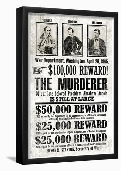 John Wilkes Booth Replica Wanted Poster-null-Framed Poster