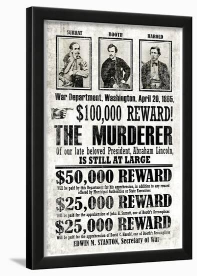 John Wilkes Booth Replica Wanted Poster-null-Lamina Framed Poster